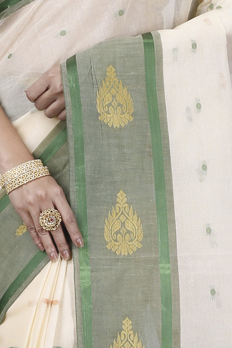 Cream Pure Cotton Upala Tant Saree (1164)